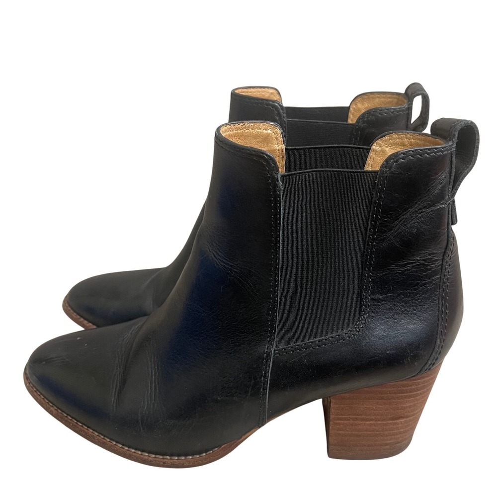 Madewell Black Leather Ankle Boots Wood Heel Pointed Toe  WomenSize‎ 8.5 DAMAGED